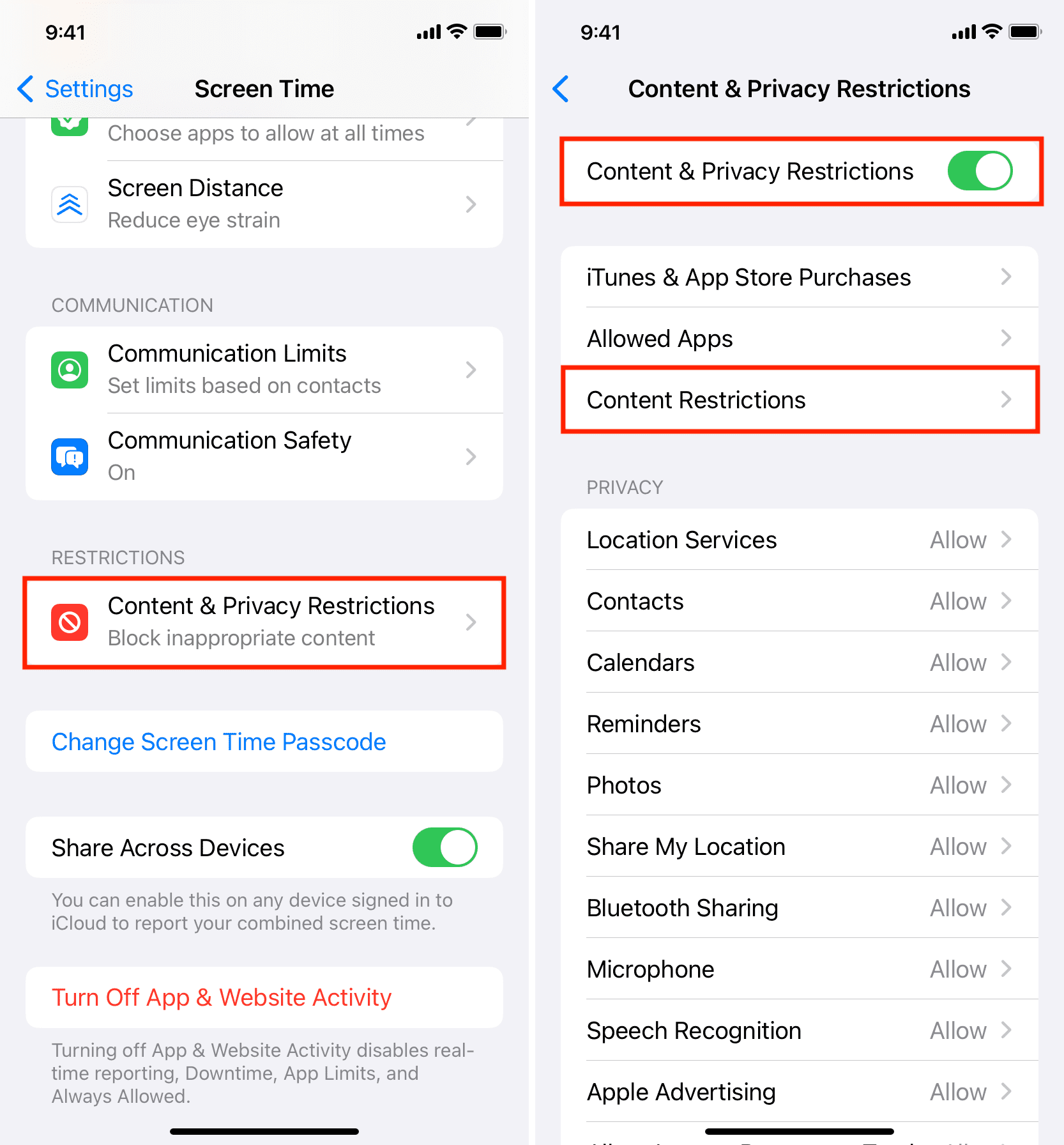 Content Restrictions in iPhone Settings