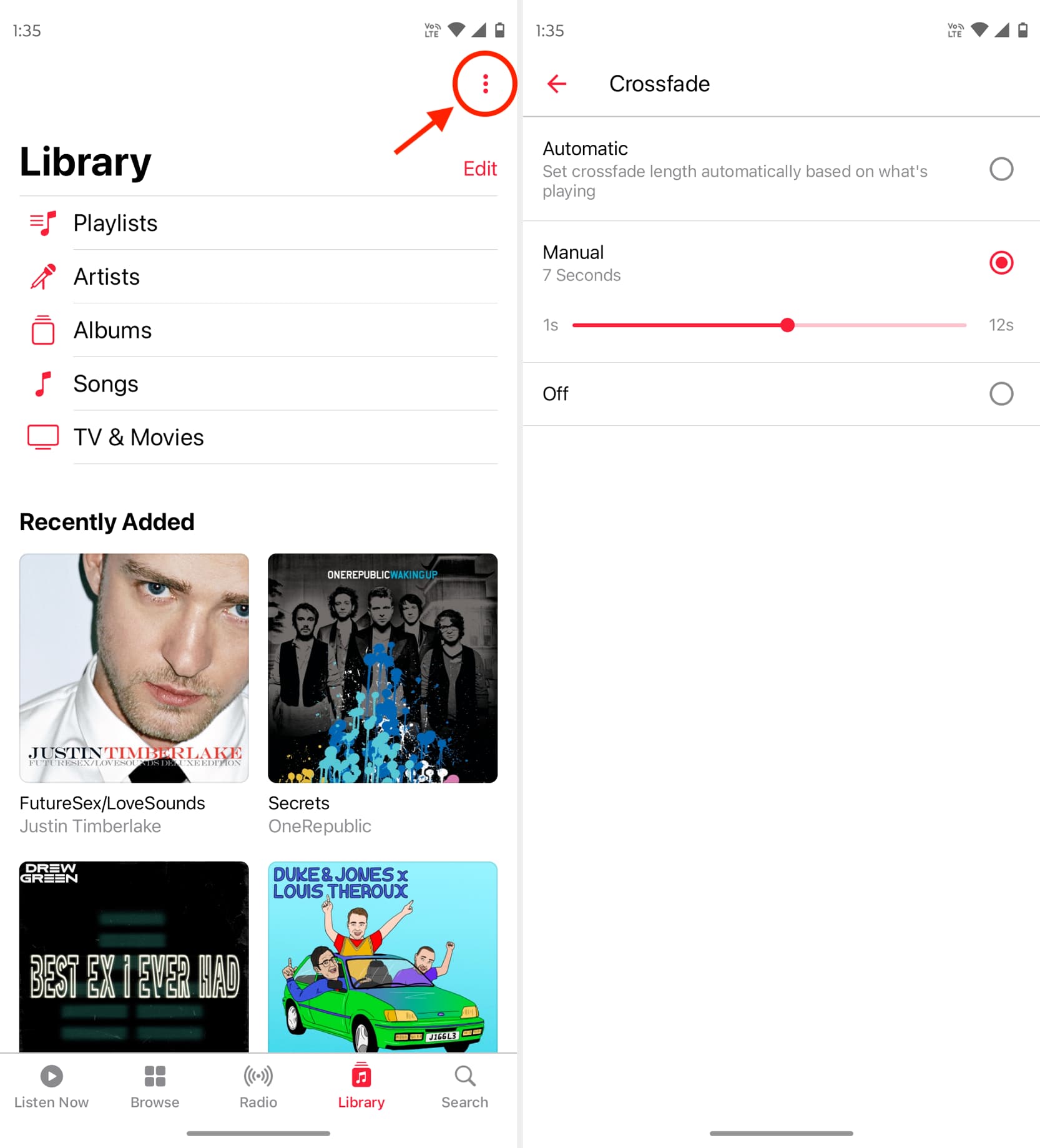 Crossfade in Apple Music on Android phone