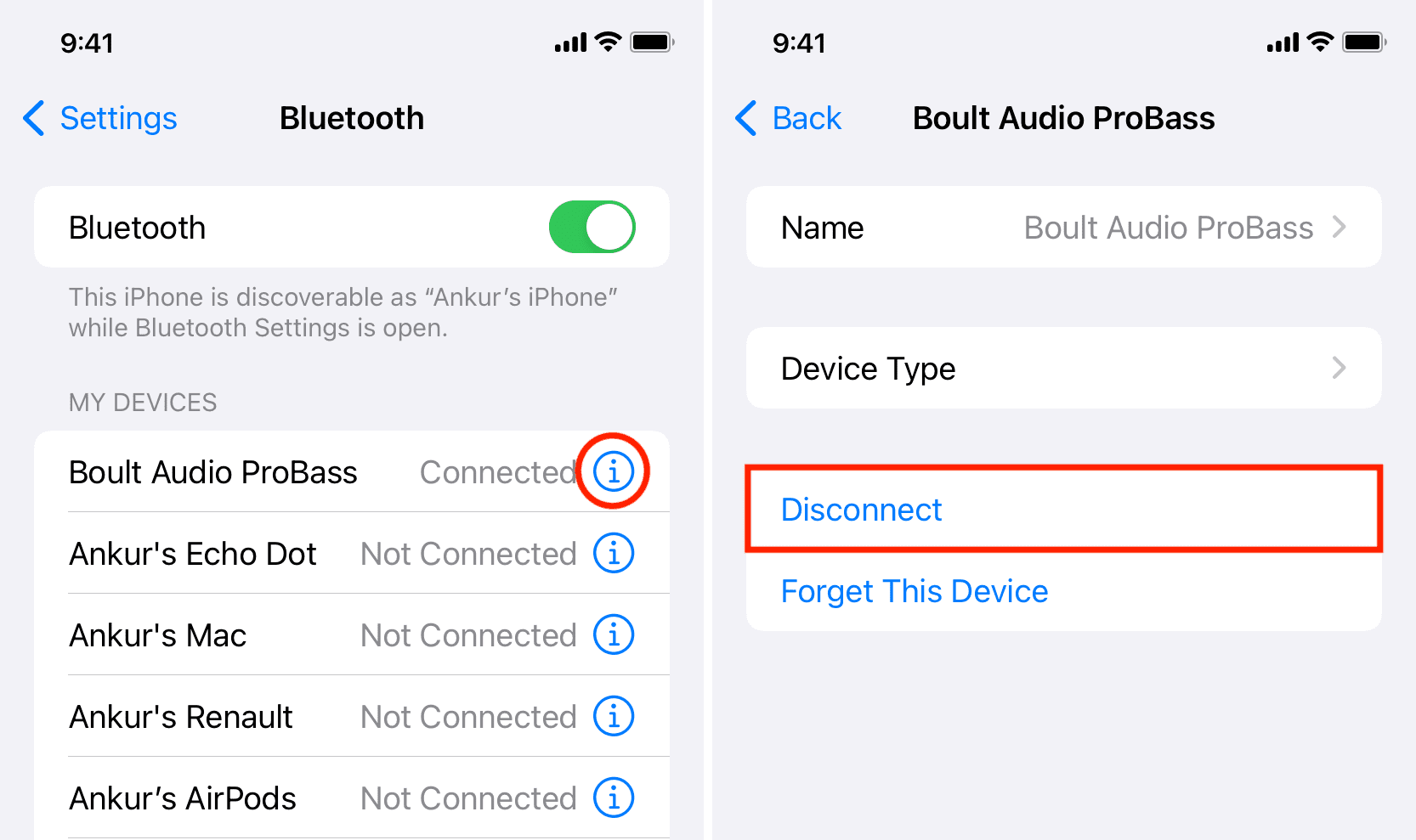 Disconnect Bluetooth headphones from iPhone