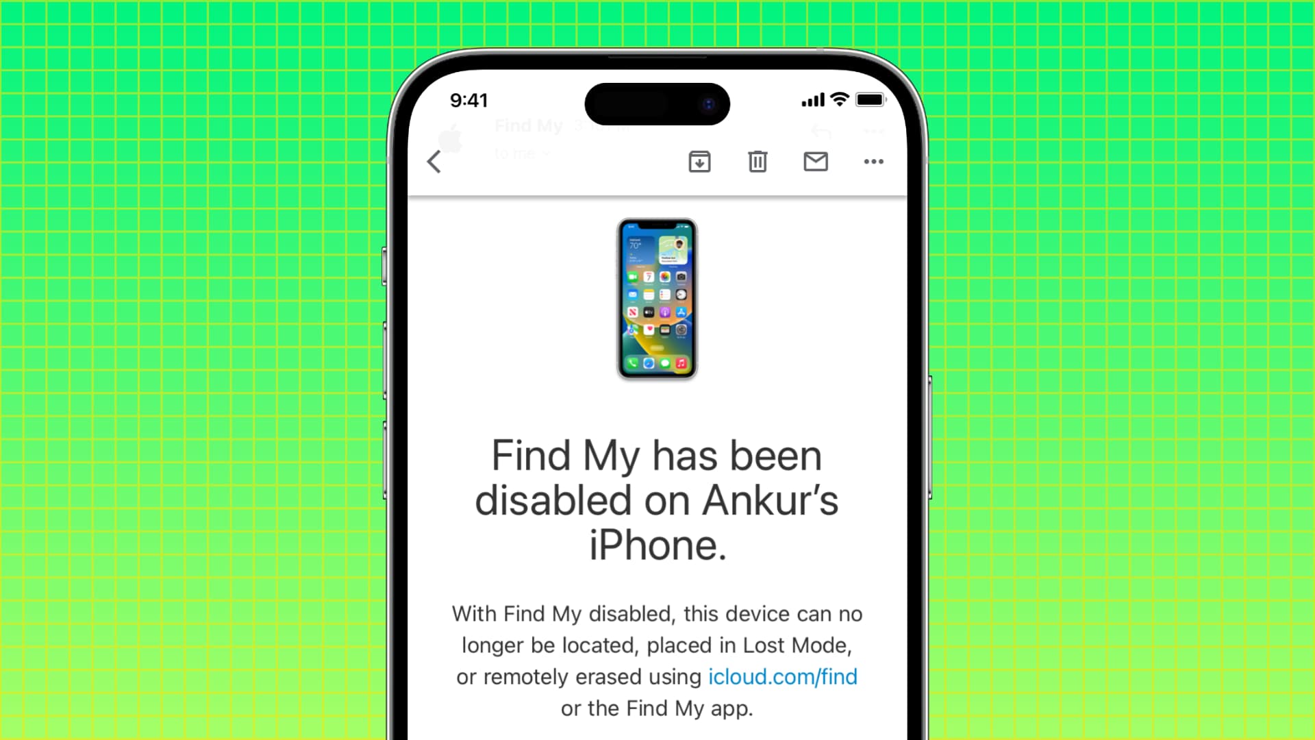 Find My iPhone disabled confirmation email