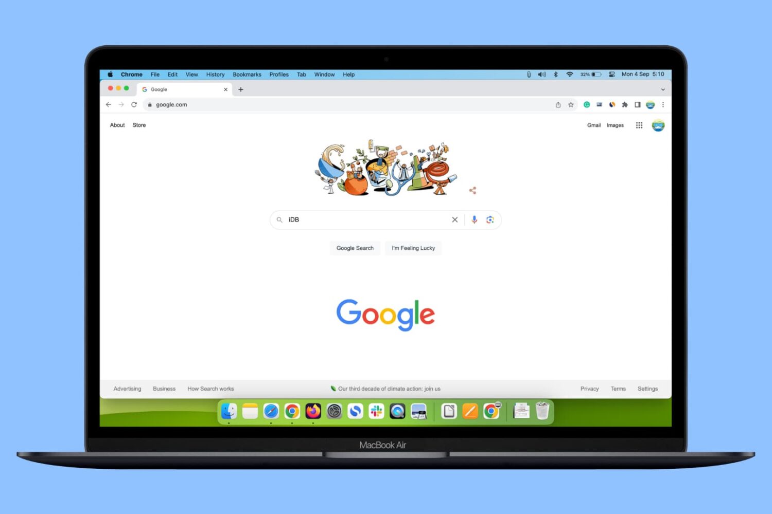 Google's website open in Chrome on MacBook