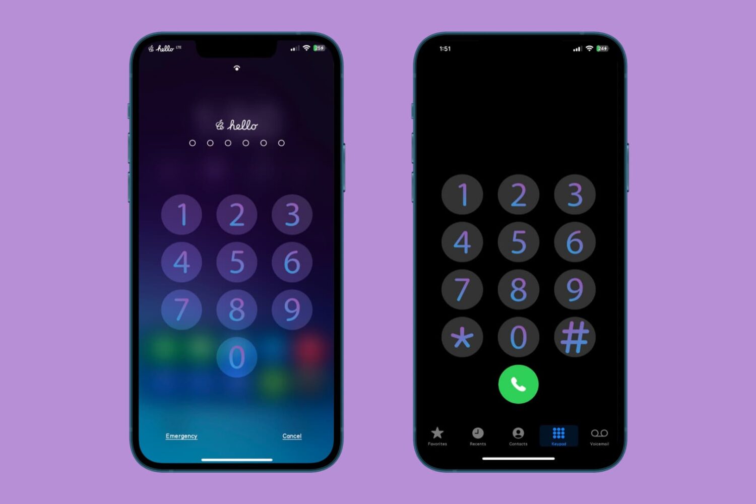 Gradient for passcode and Phone app dial pad.