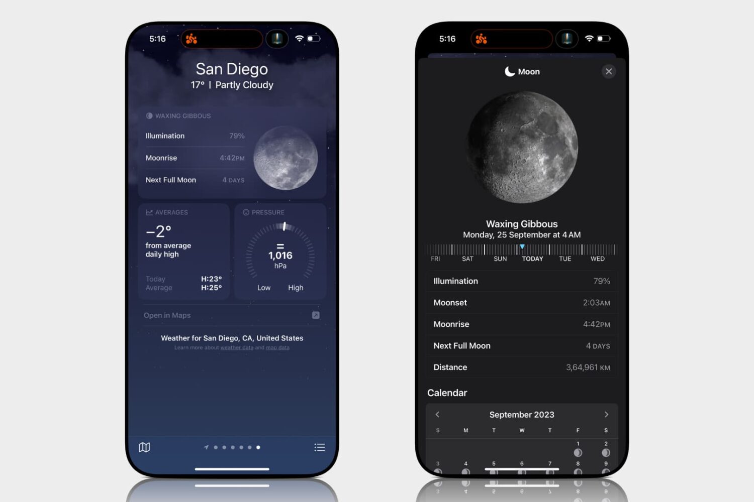 Seeing Moon details in Weather app on iPhone