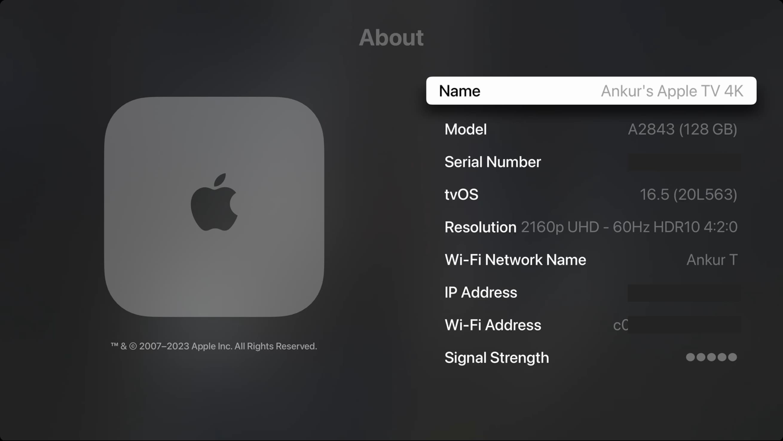 Name settings on Apple TV
