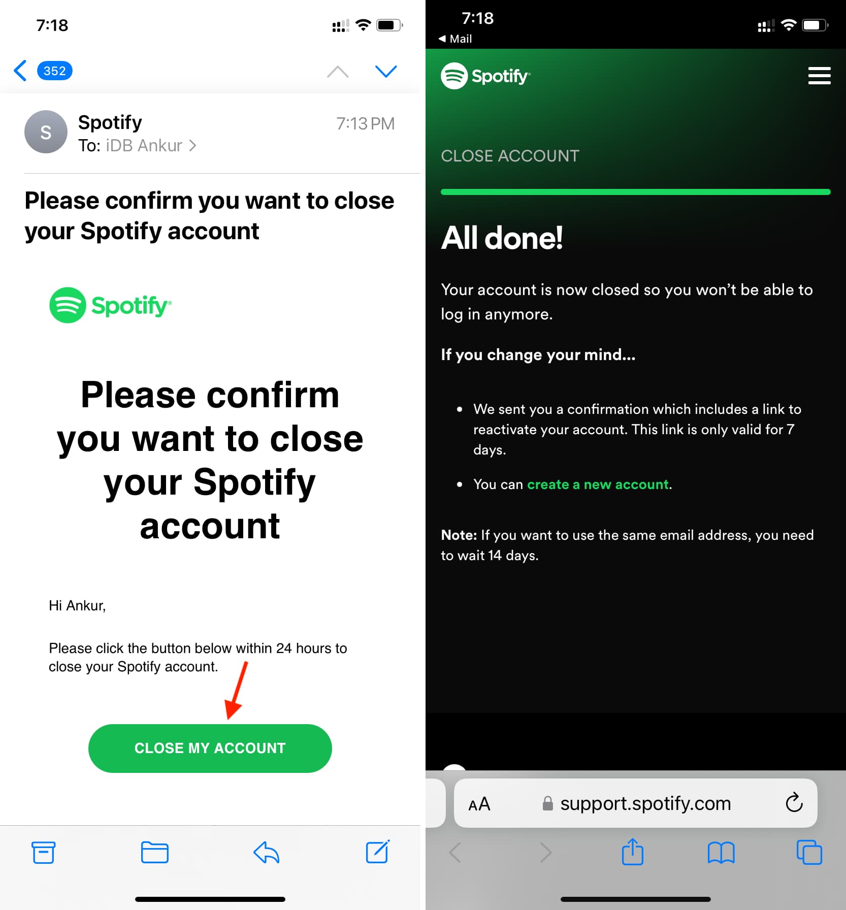 Please confirm you want to close your Spotify account