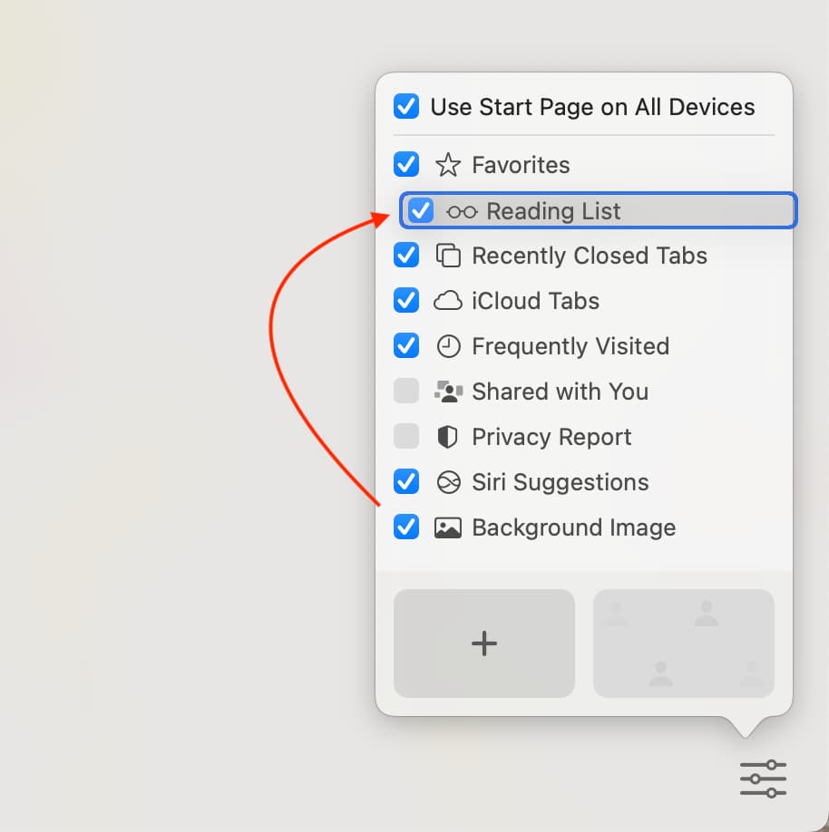 Reorganize Safari Start Page items on Mac