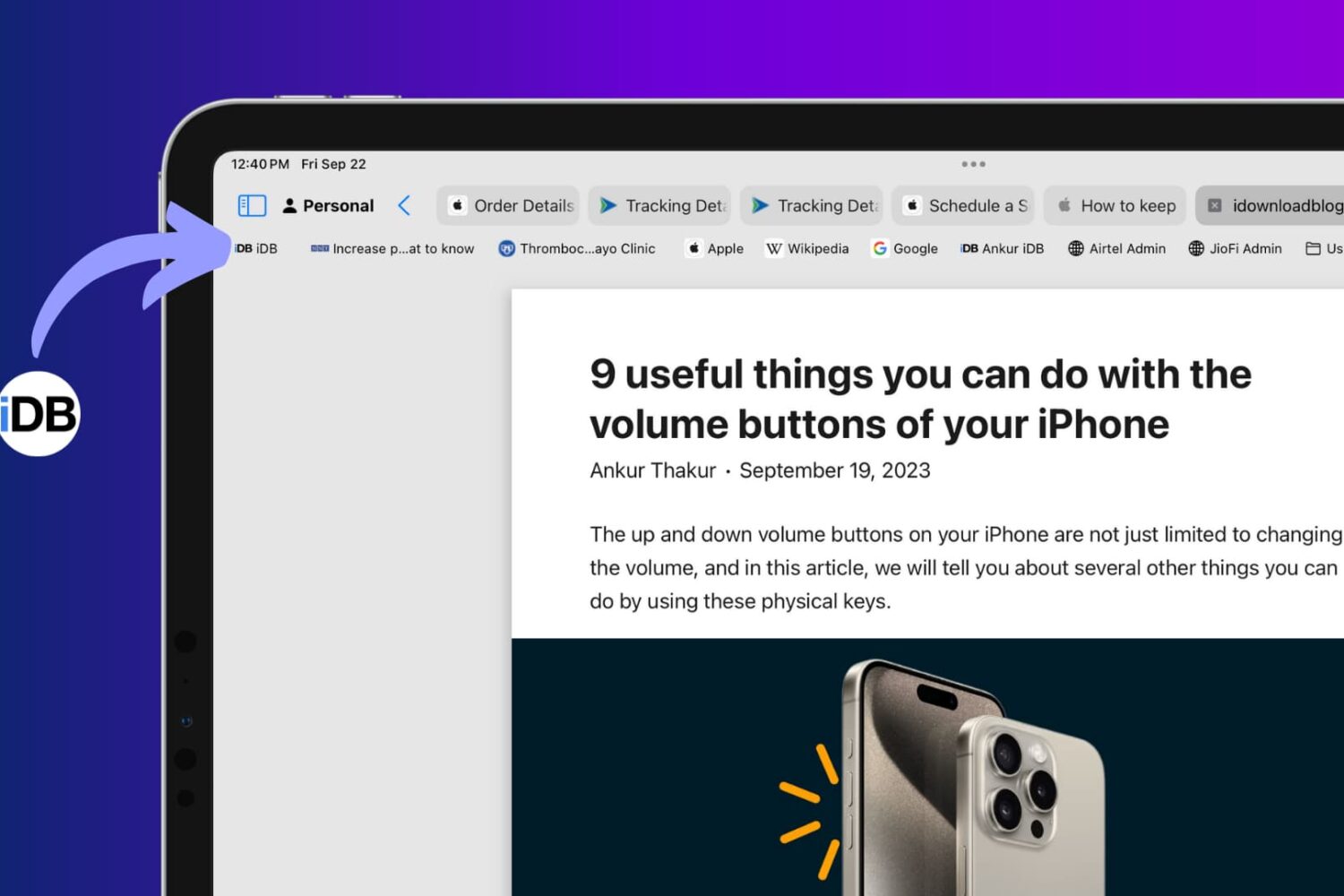 Safari Favorites Bar with website icon on iPad