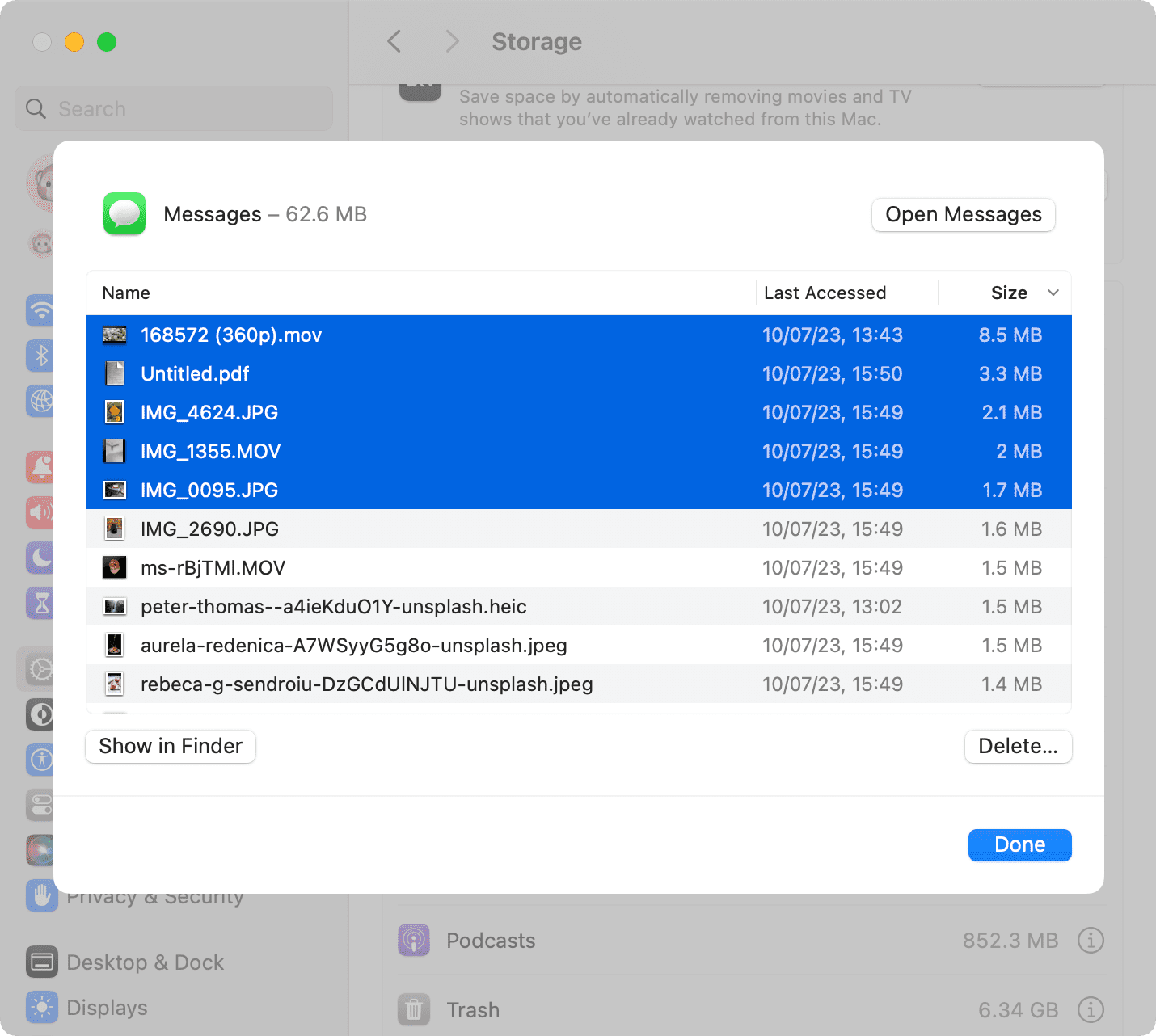 See and delete Messages attachments on Mac