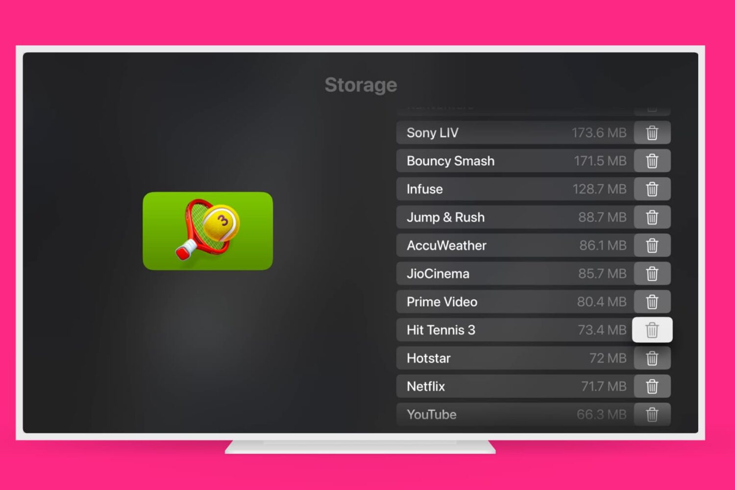 Storage screen on Apple TV