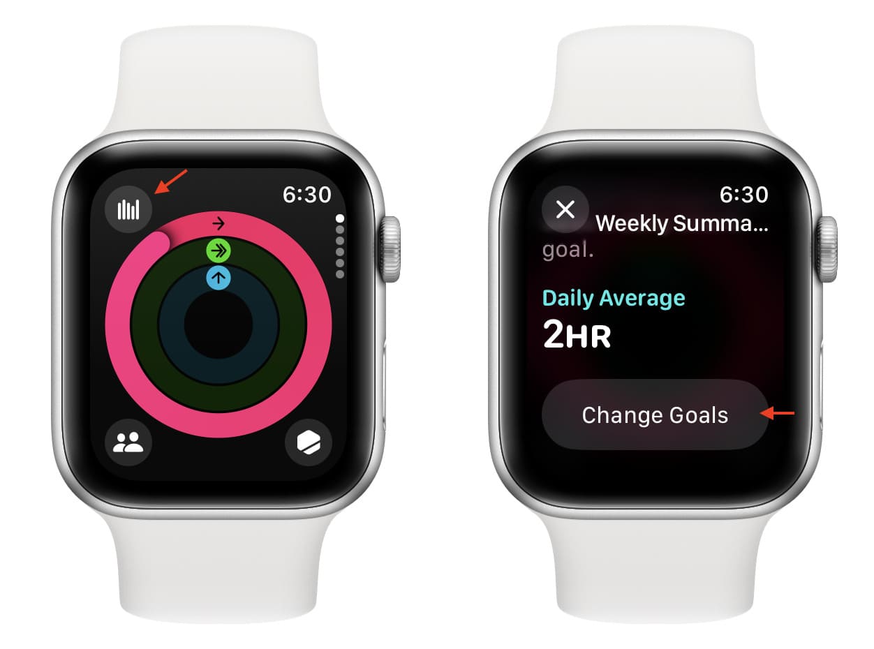 Accessing Change Goals option on Apple Watch