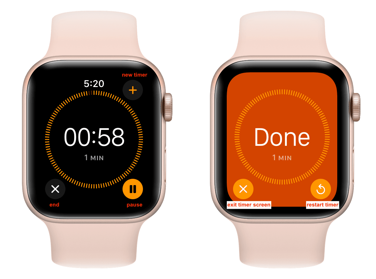 Active and finished timer on Apple Watch