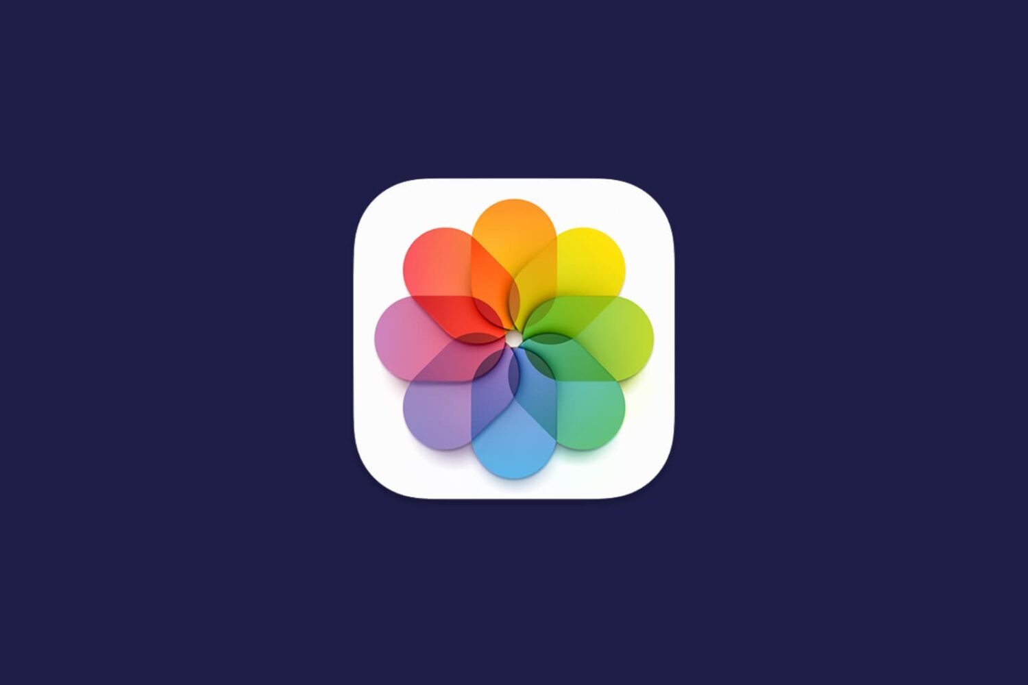 Apple Photos app icon on a solid blue background