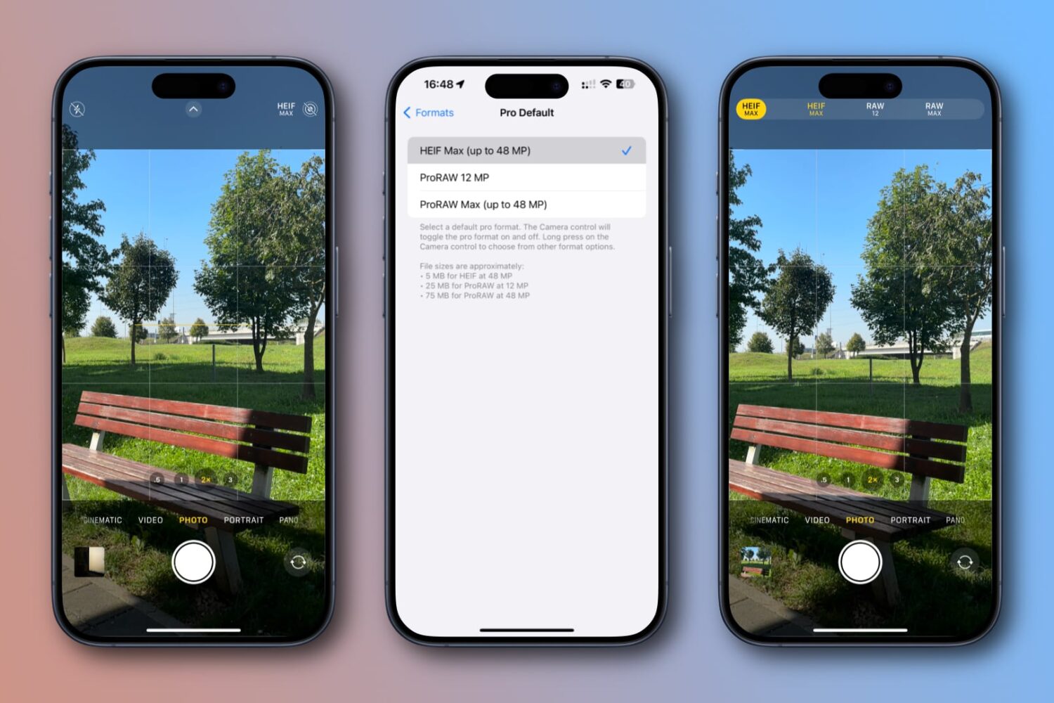 Pro camera format and resolution control on iPhone
