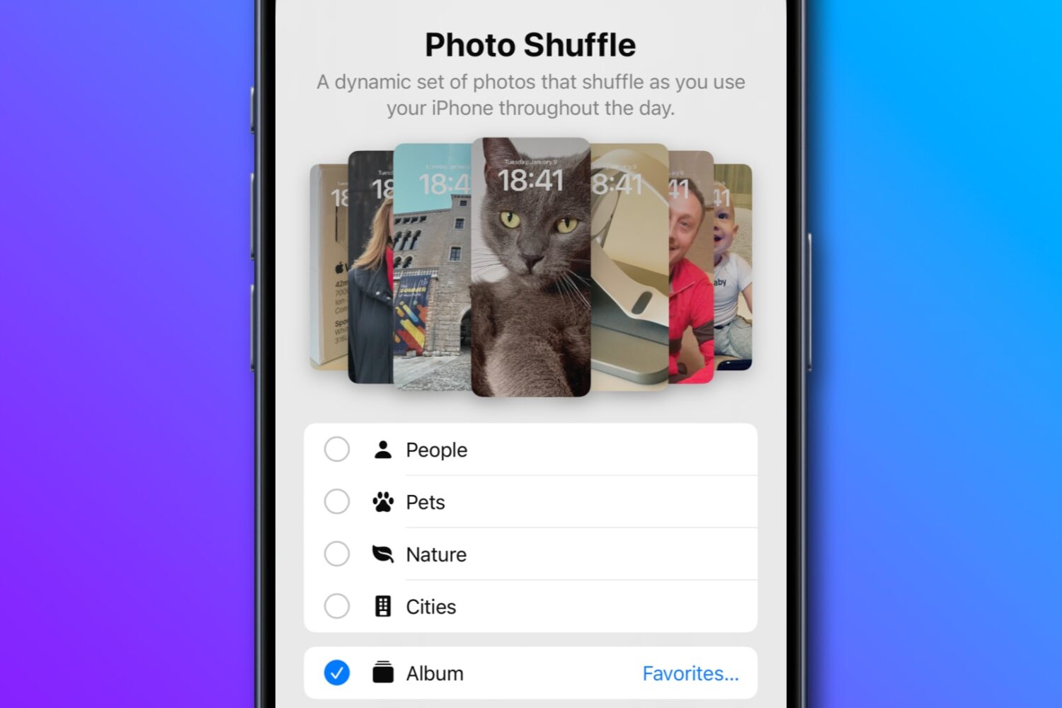Setting the iPhone's Photo Shuffle feature to the Favorites album