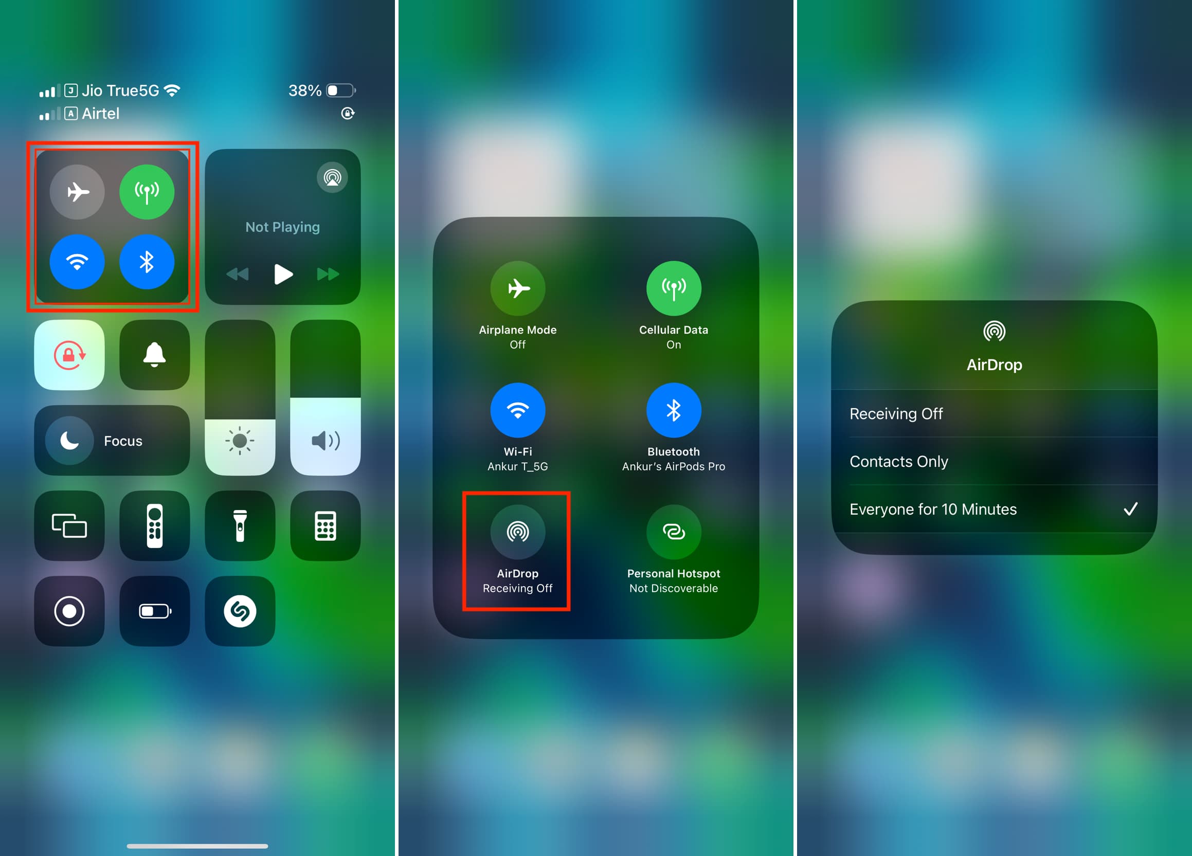 Change AirDrop visibility from iOS Control Center