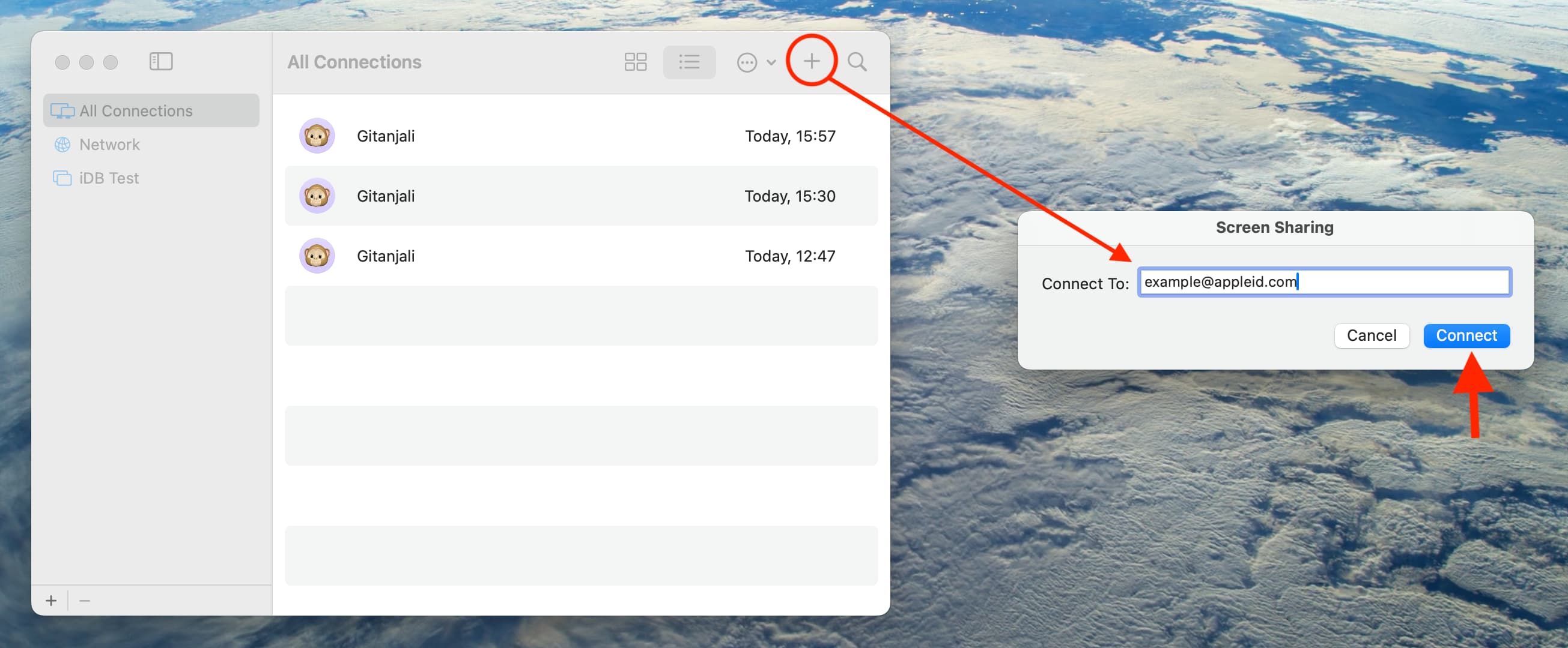 Enter Apple ID in Screen Sharing app on Mac