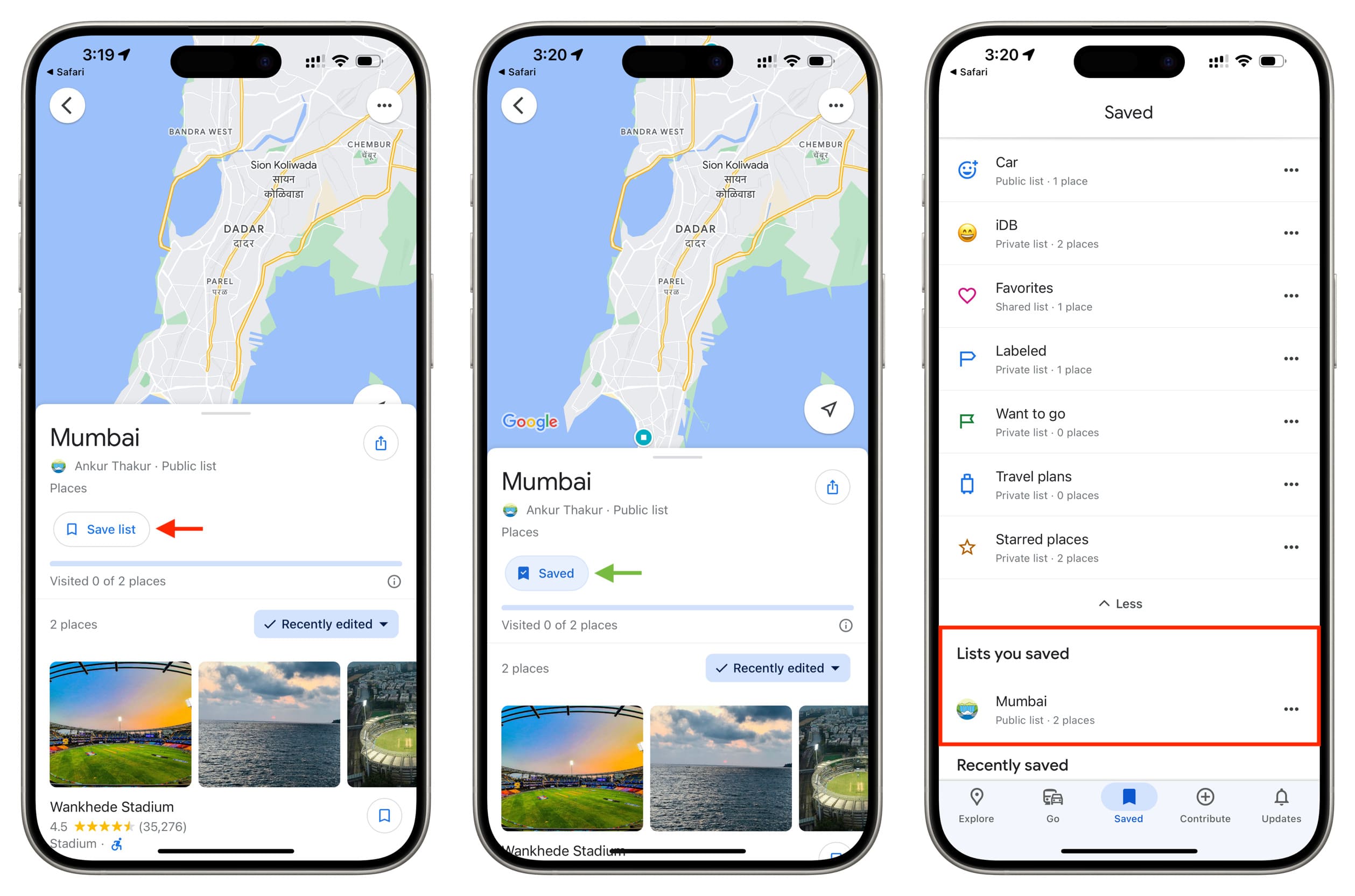 Follow a shared list in Google Maps on iPhone