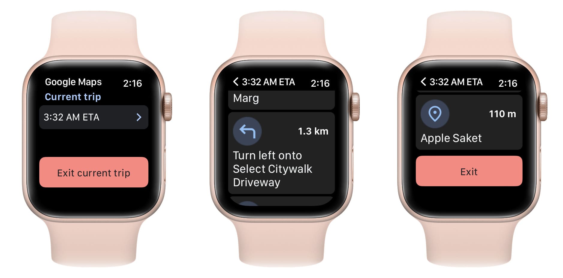 Getting navigation directions in Google Maps on Apple Watch