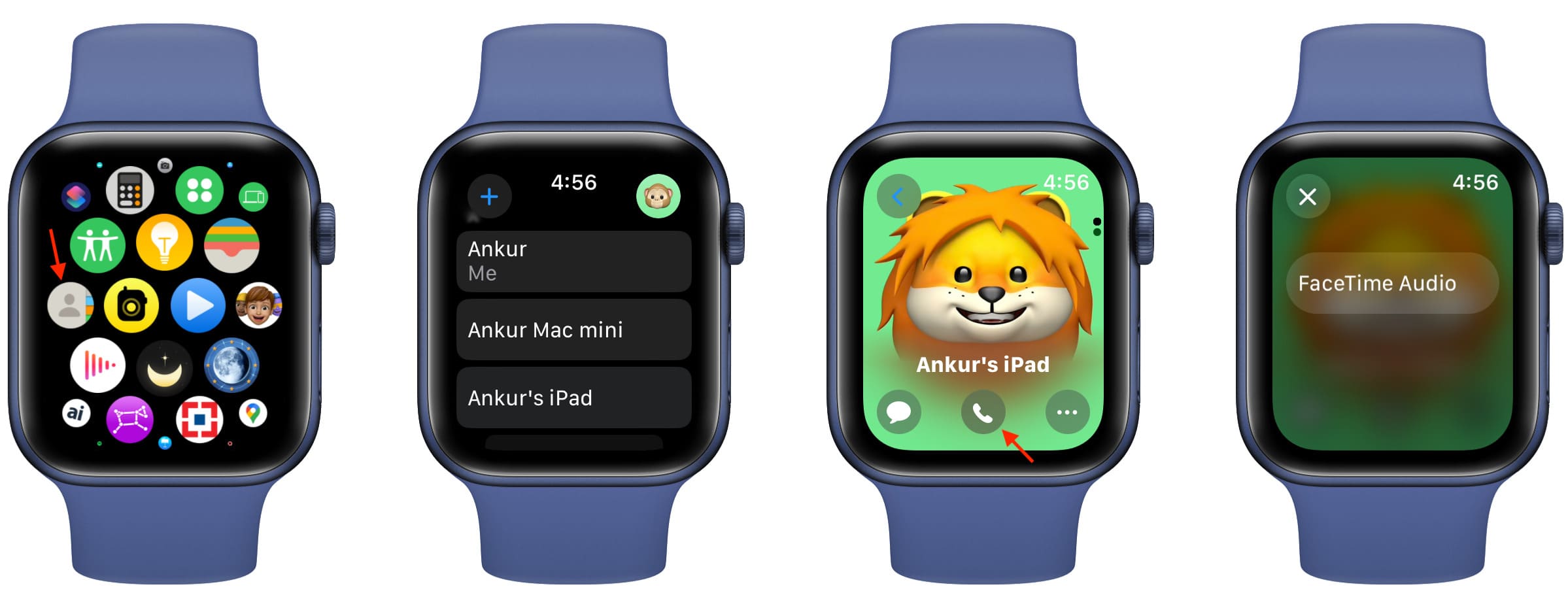 Make FaceTime audio call from Apple Watch Contacts app