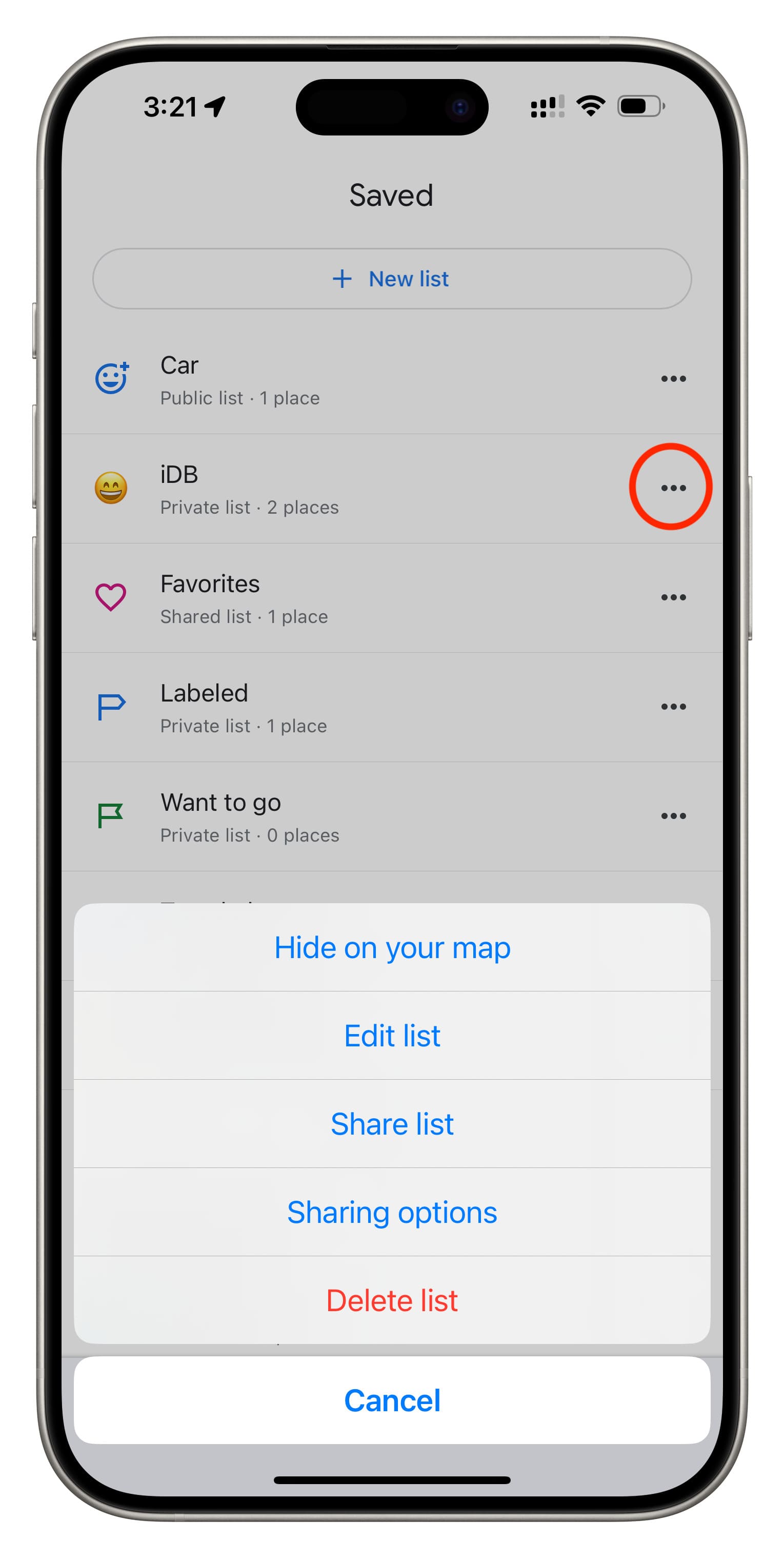 Manage your Google Maps list on iPhone