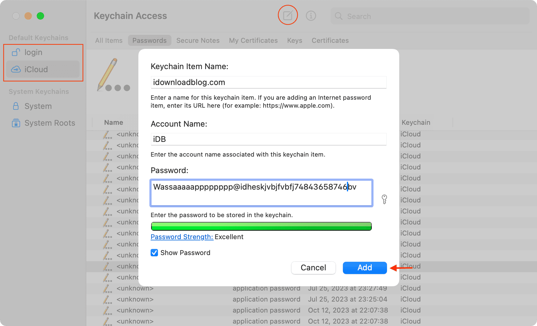 Manually adding password to Keychain Access app on Mac
