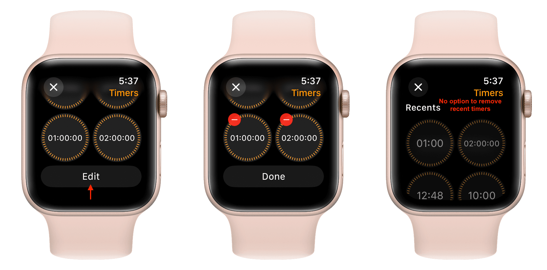 No option to remove recent timers in Apple Watch on watchOS 10