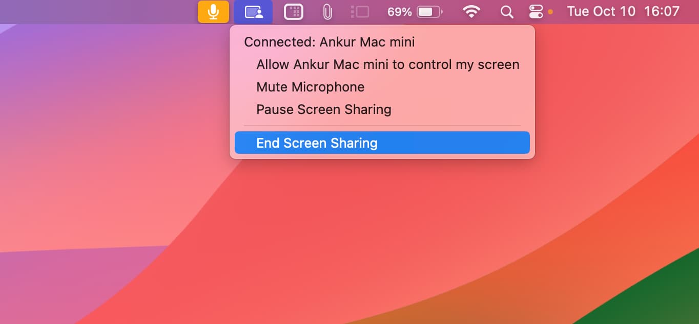 Pause or End Screen Sharing from your Mac