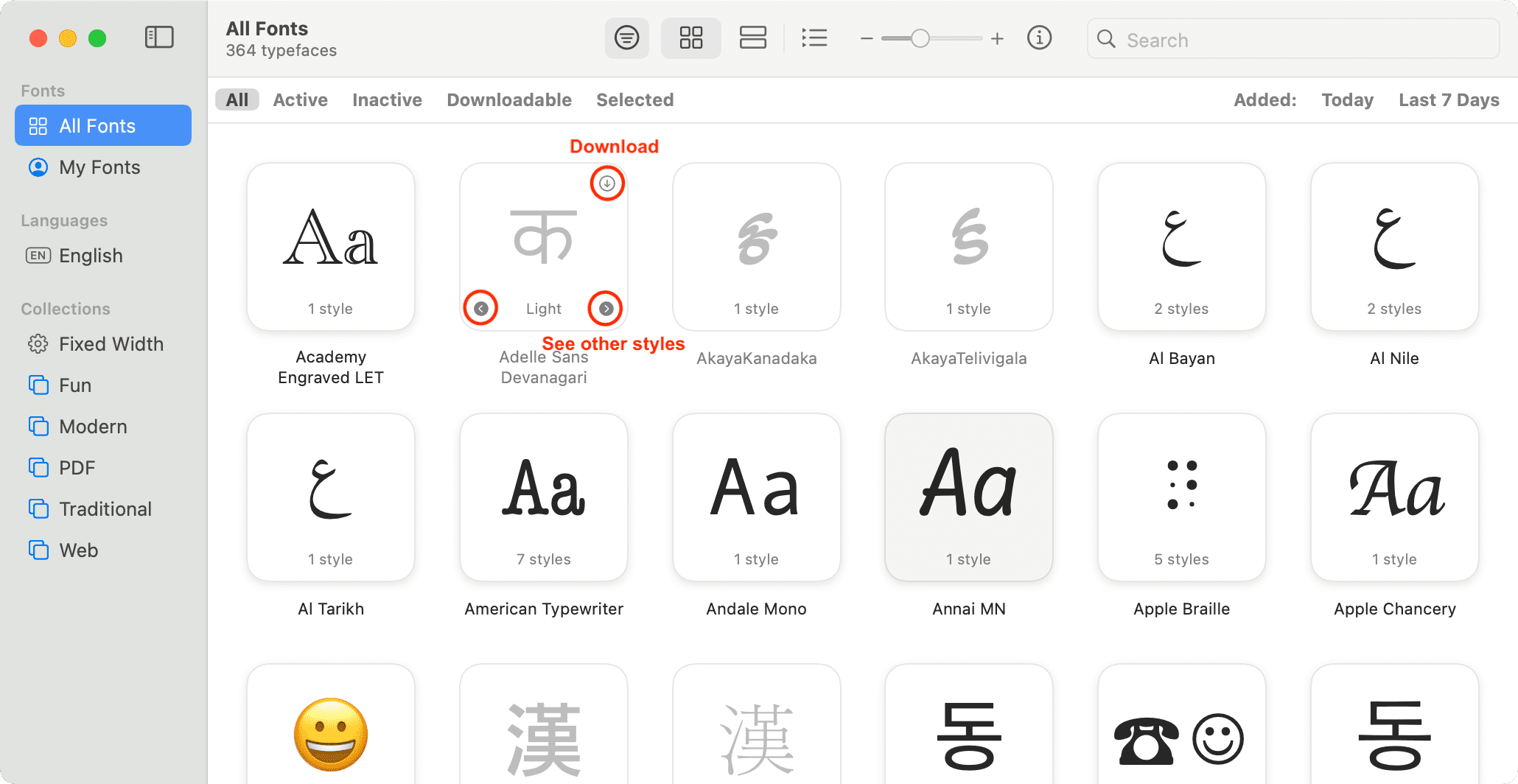 Preview and download fonts in Font Book app on Mac