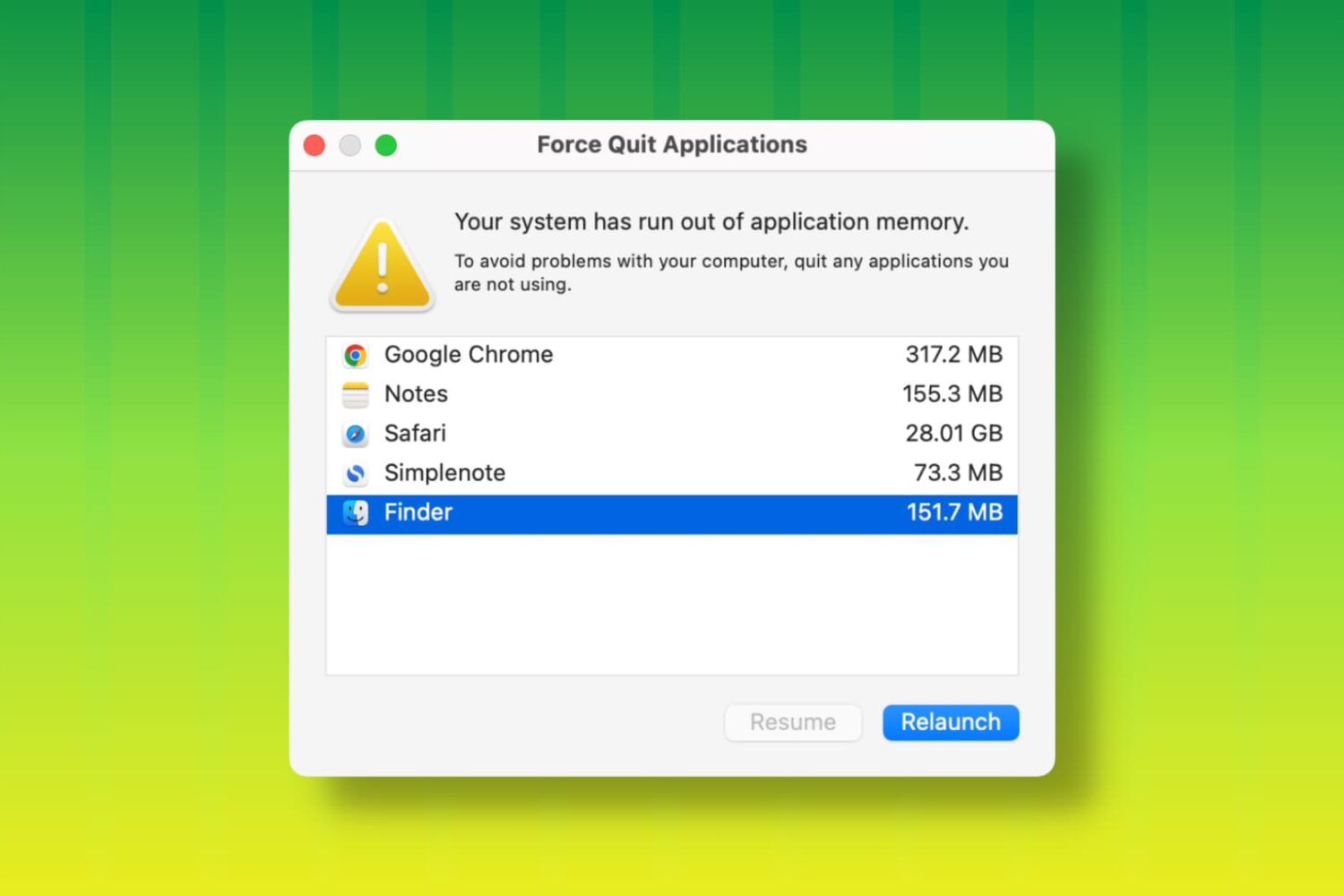 Random Force Quit Applications window on Mac