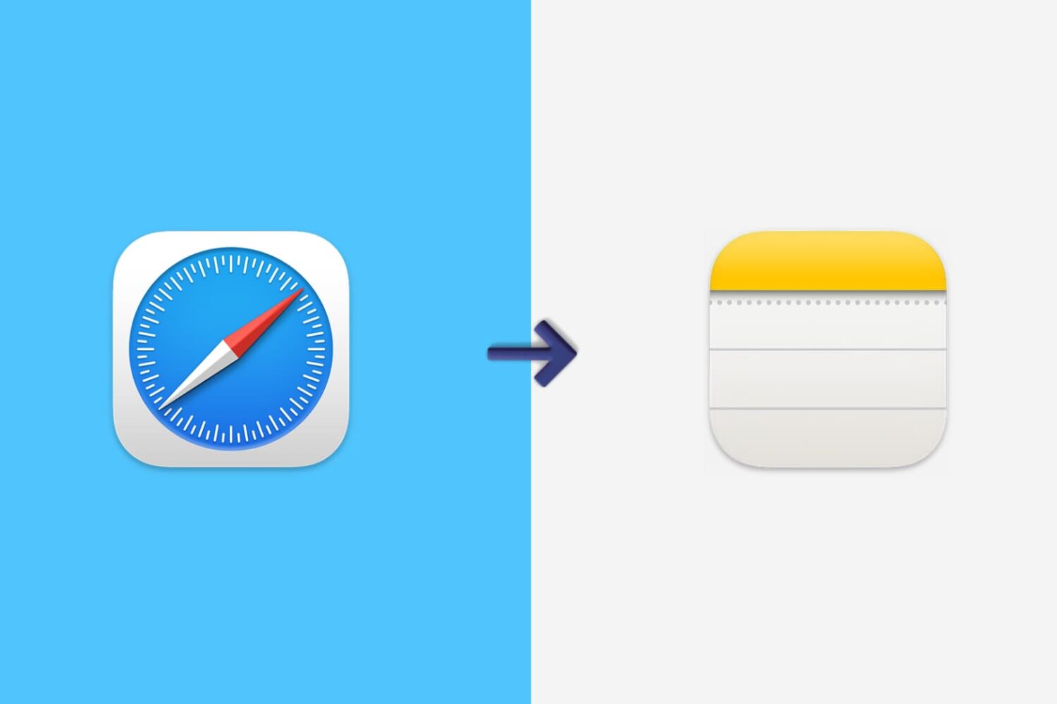 Arrow pointing from Safari to Notes app icon