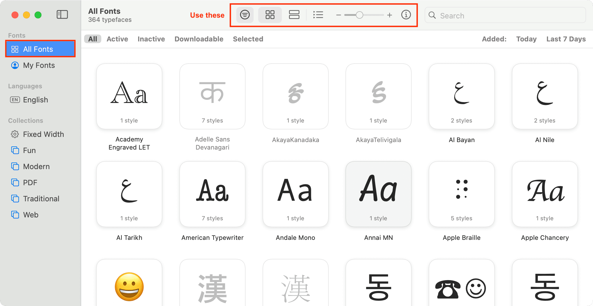 See All Fonts in Font Book app on Mac