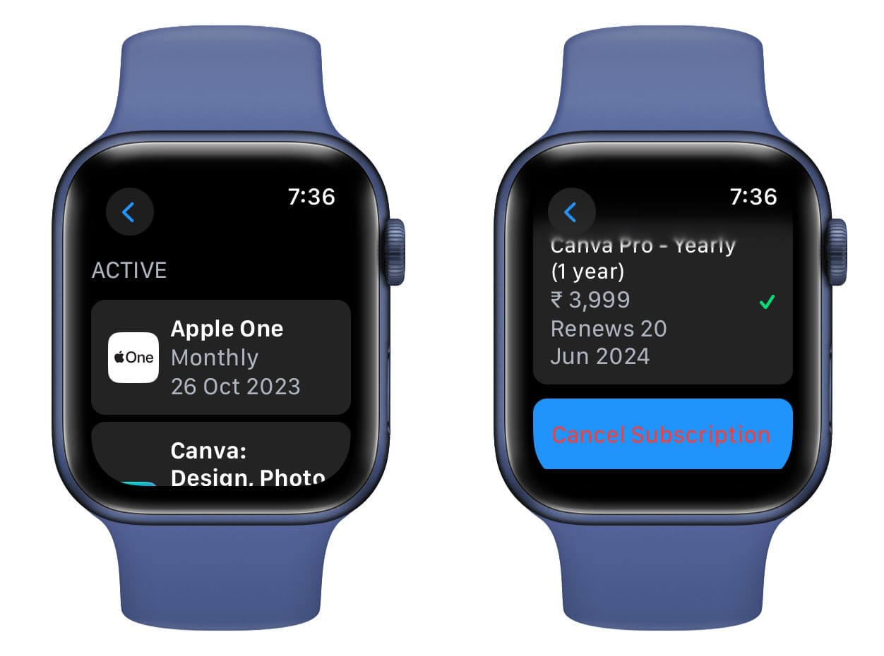 See and cancel subscriptions on Apple Watch