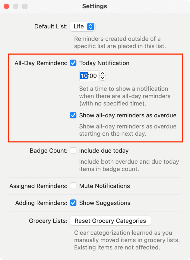 How to set a default time for all-day reminders on iPhone and Mac