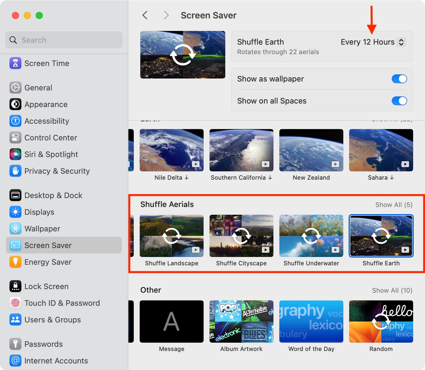 Shuffle Aerials screen savers on Mac