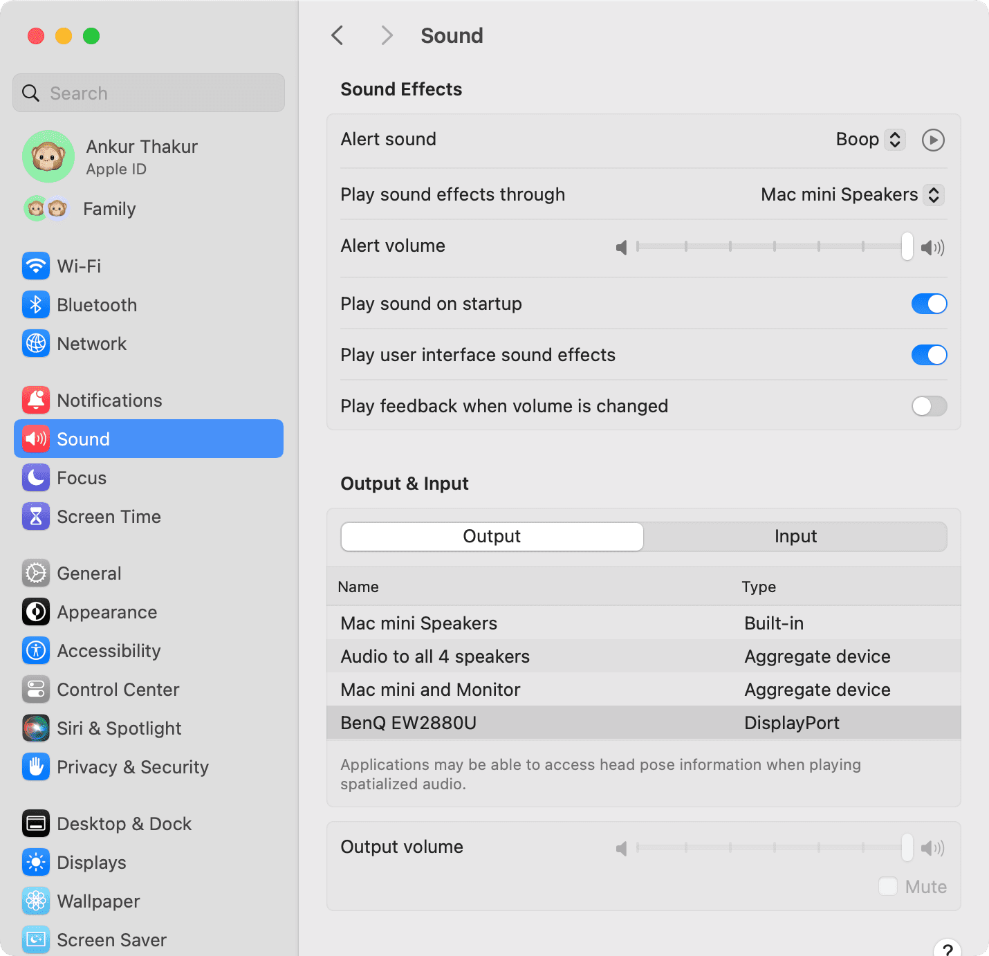 Sound settings on Mac