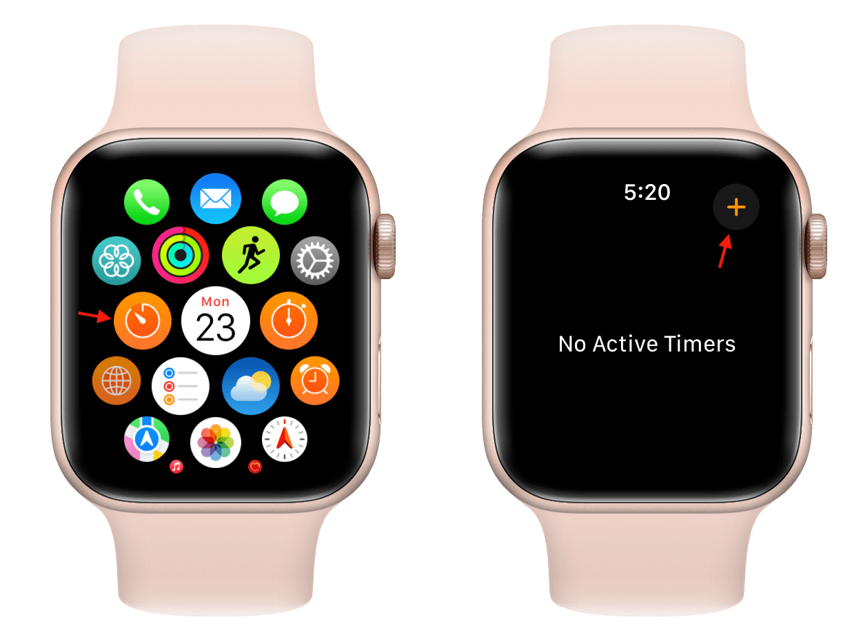 Tap plus button in Timers app on Apple Watch