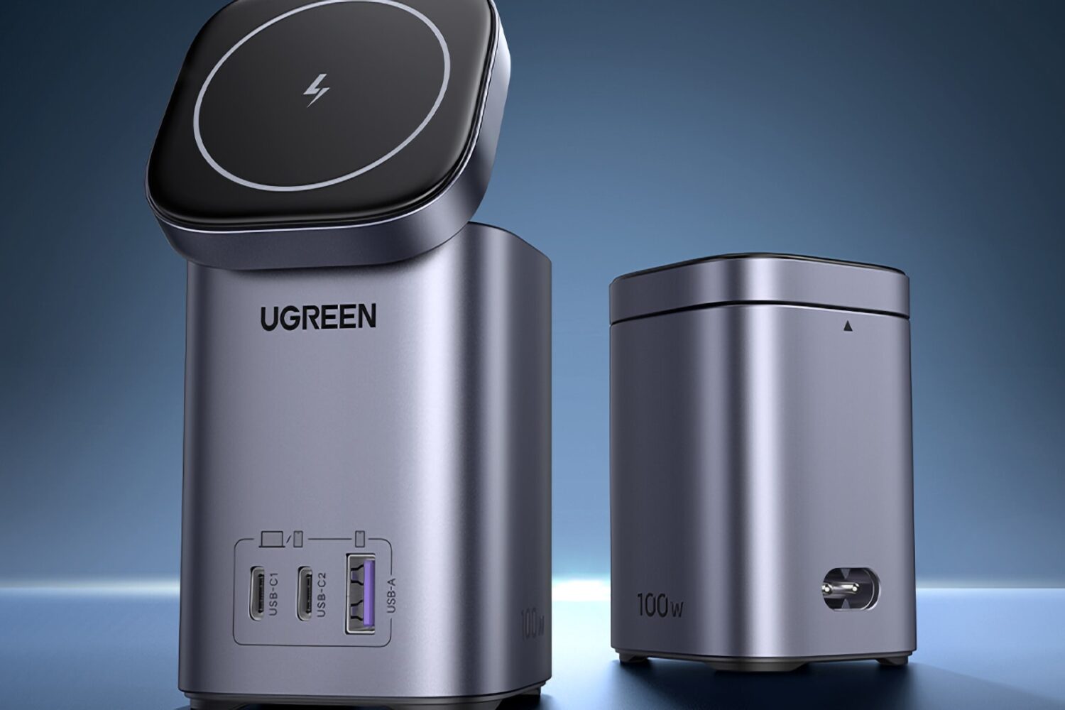 Marketing image showcasing Ugreen s 100W Nexode charging station