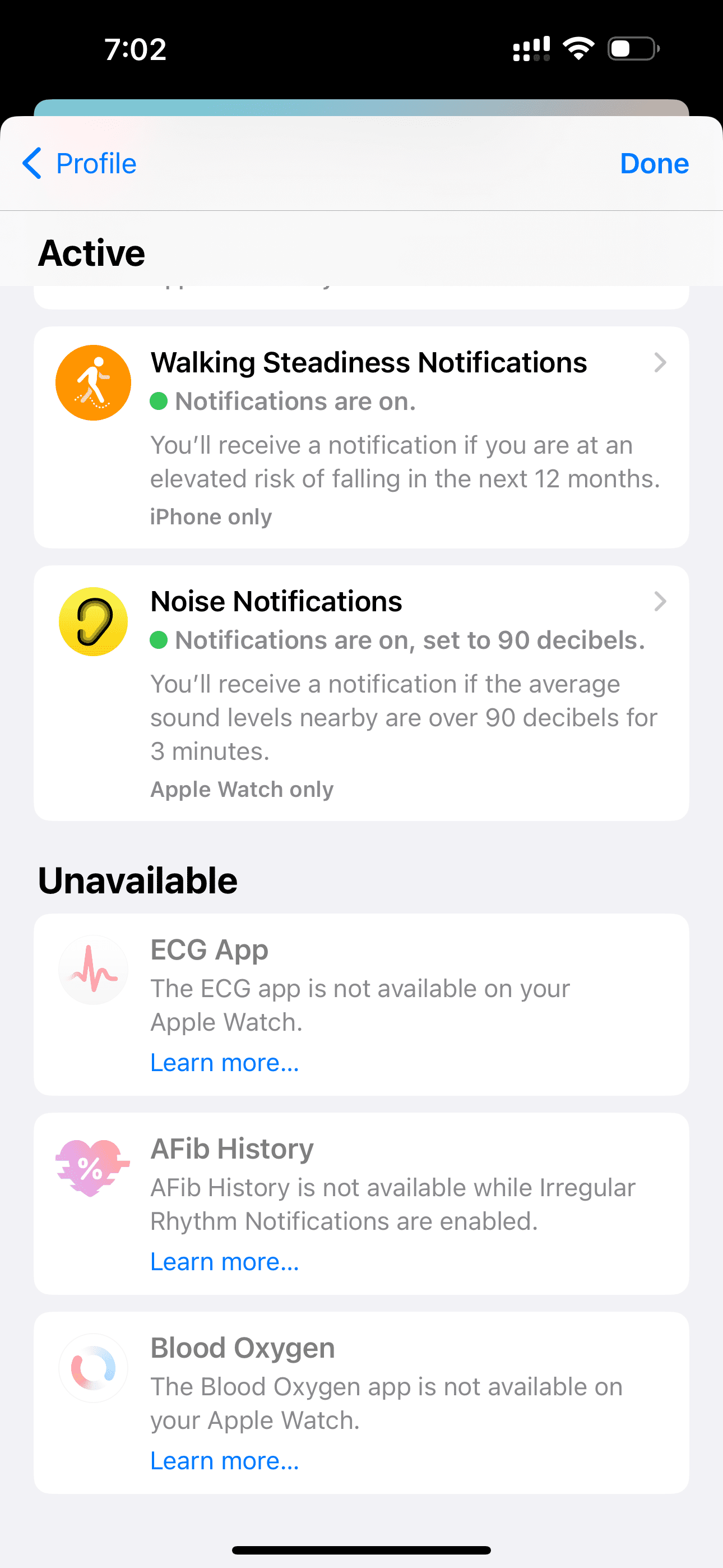 Unavailable in Health Checklist on iPhone