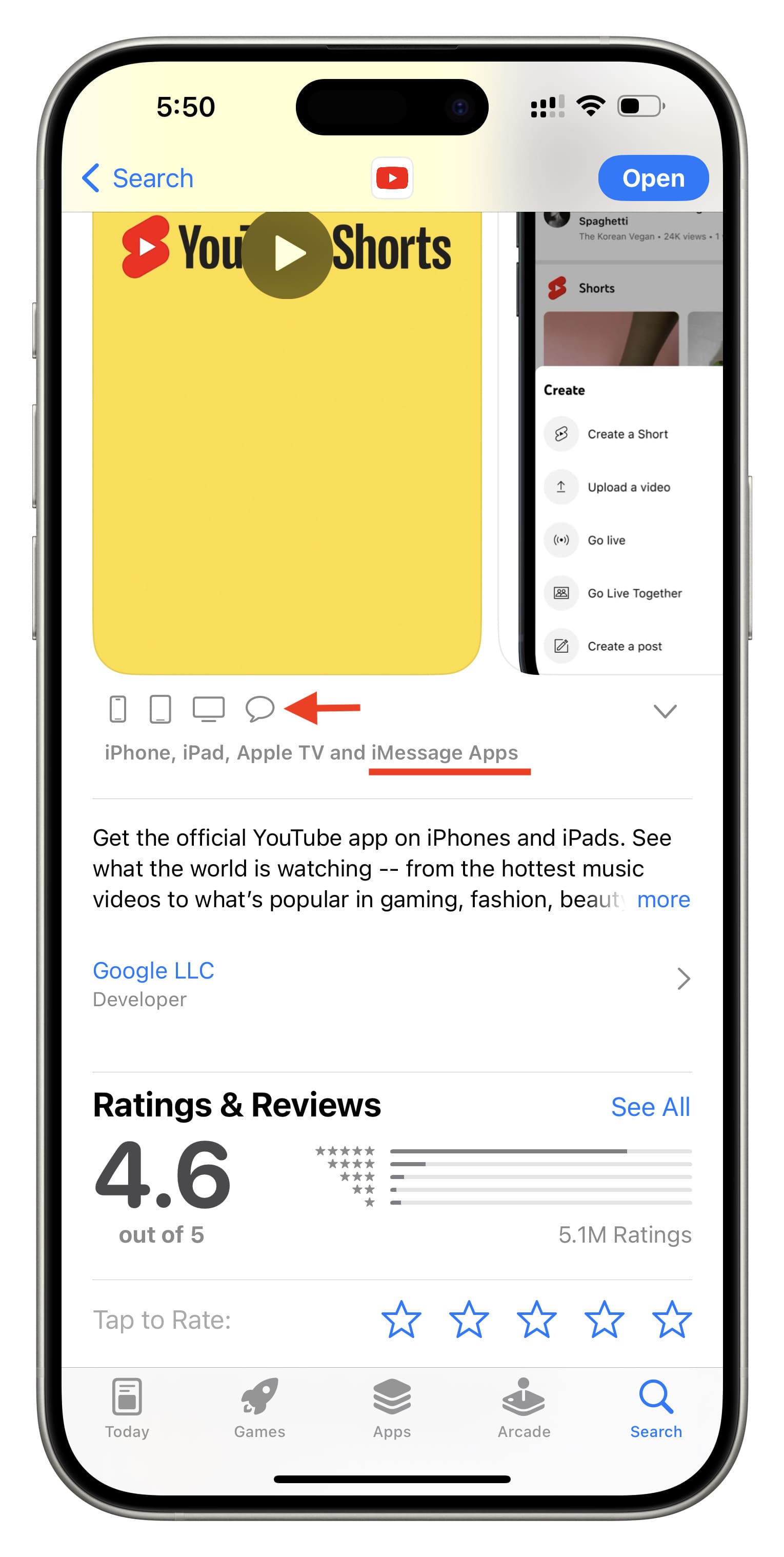 iMessage App version of a regular app on iPhone App Store
