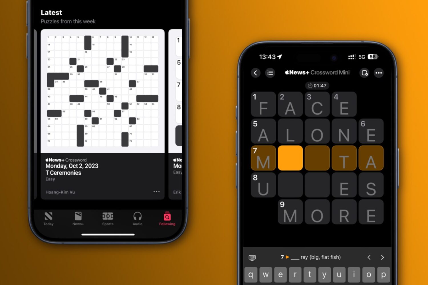 Crossword puzzles in Apple News+ on iPhone