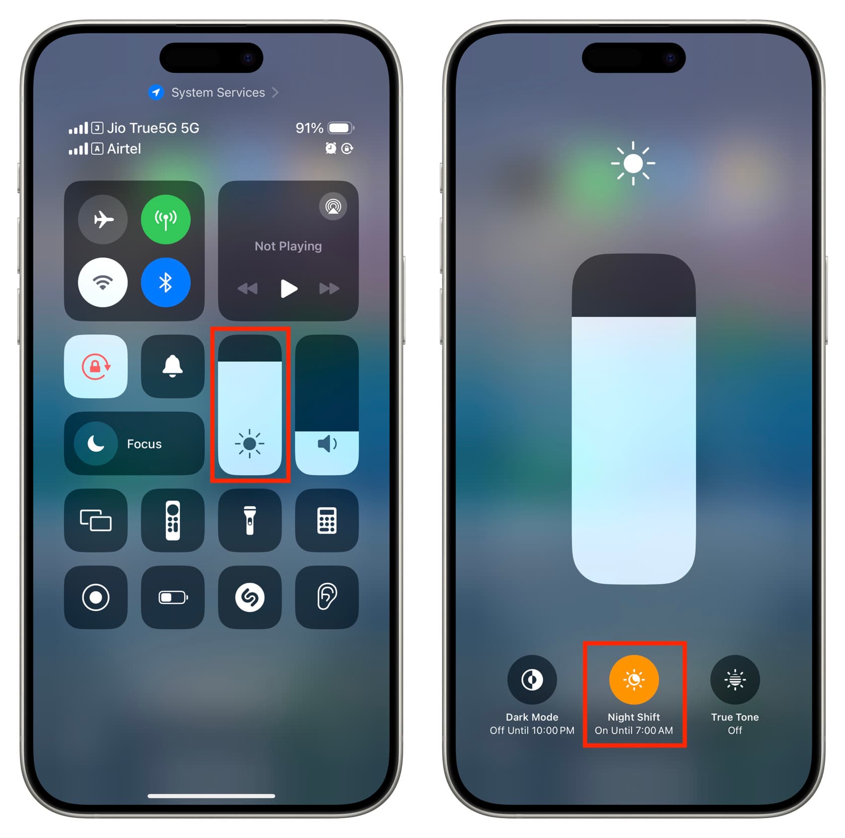 Activate Night Shift from iPhone Control Center