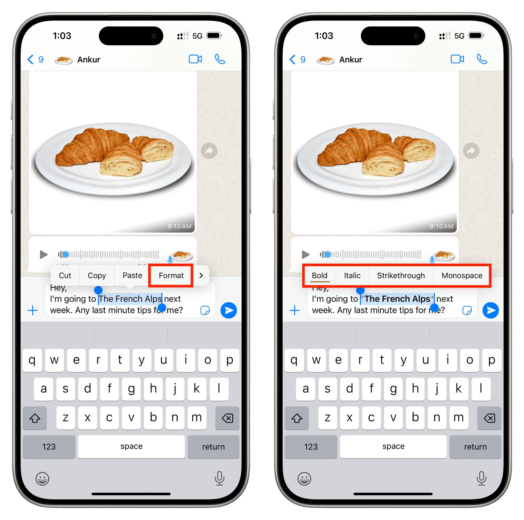 Add text formatting in WhatsApp chat on iPhone