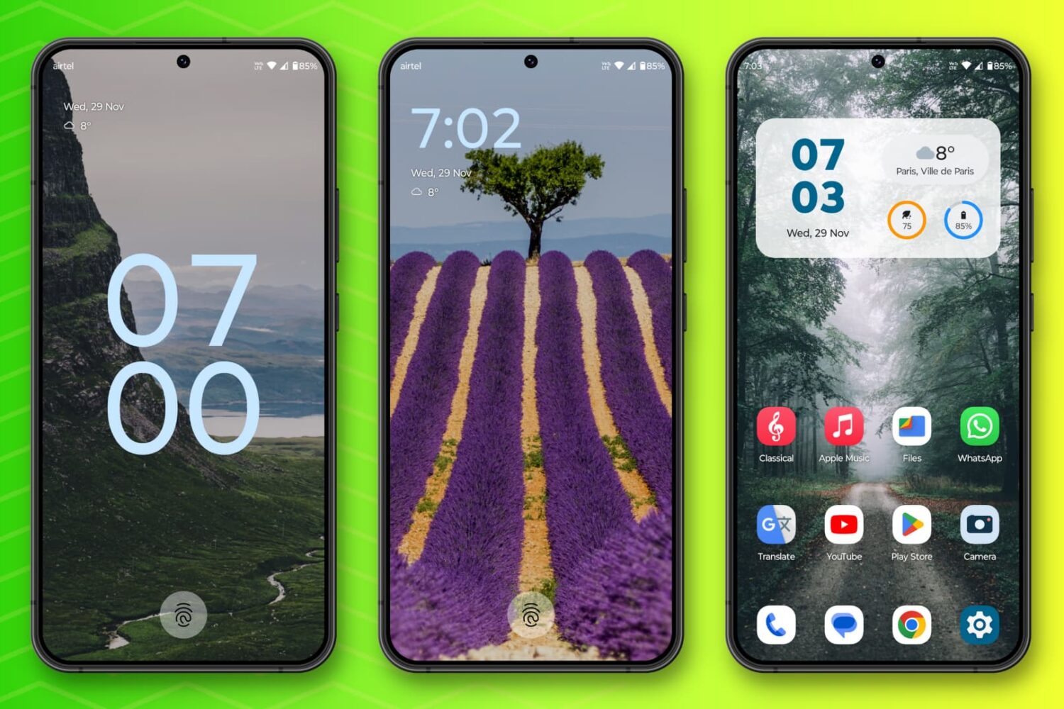 Android phone Lock Screen and Home Screens