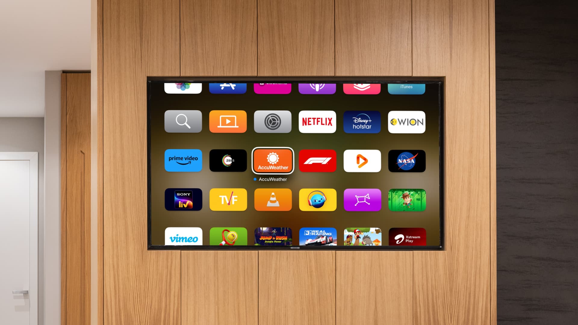 App selected on Apple TV Home Screen with high contrast focus style