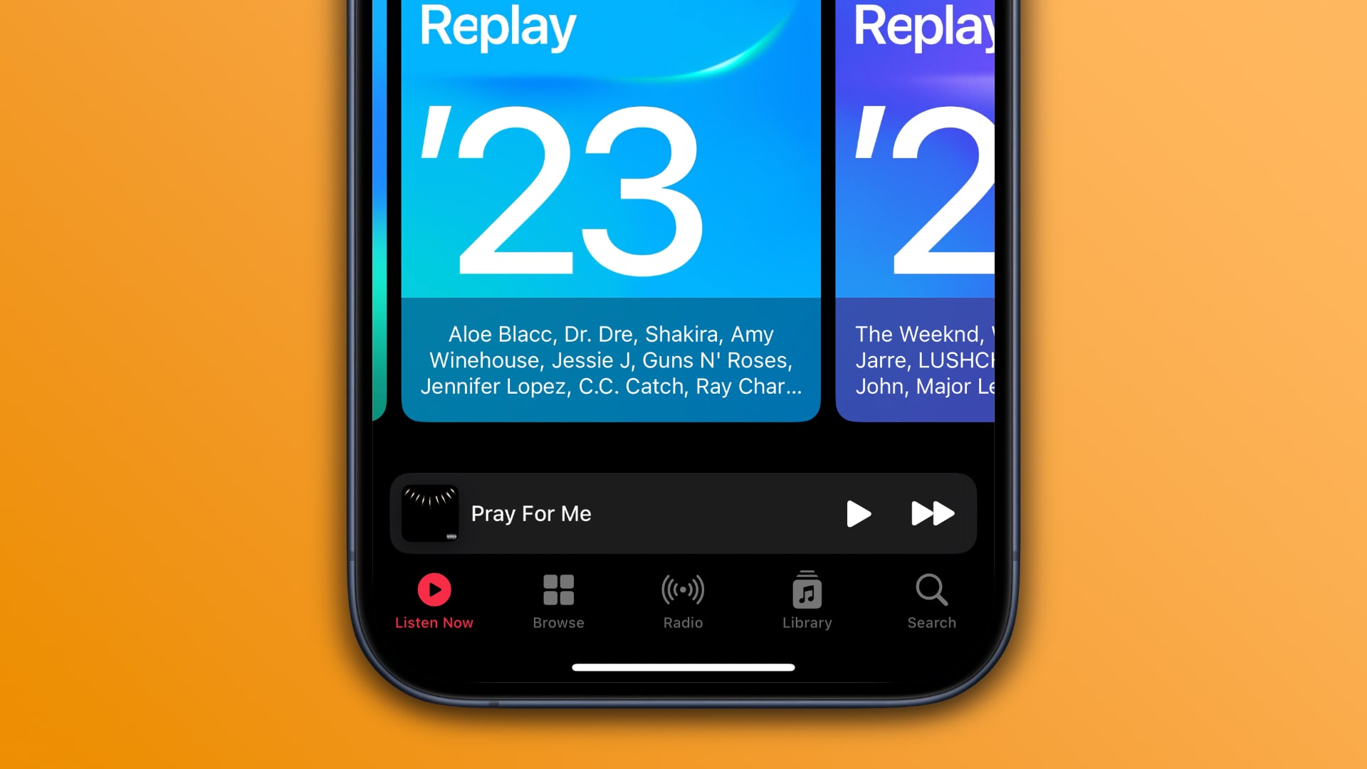 The Replay 2023 playlist in the iPhone's Music app