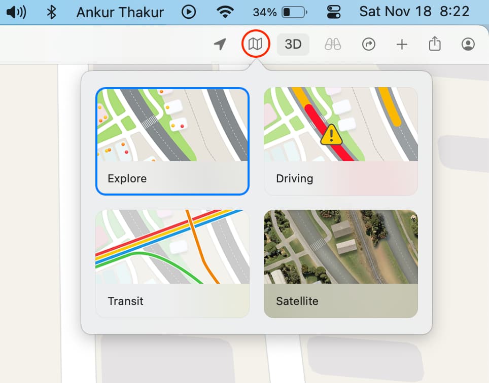 Change map view in Apple Maps on Mac