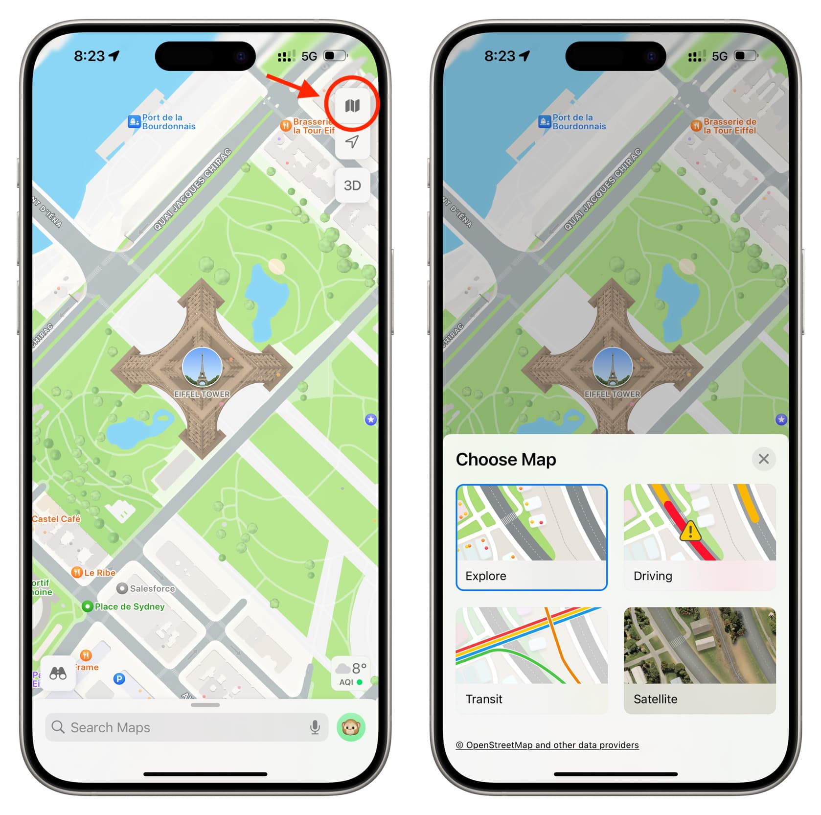 Change map view in Apple Maps on iPhone
