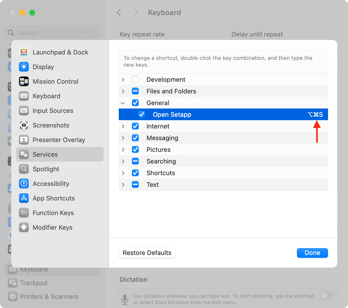 Configuring open app shortcut on Mac