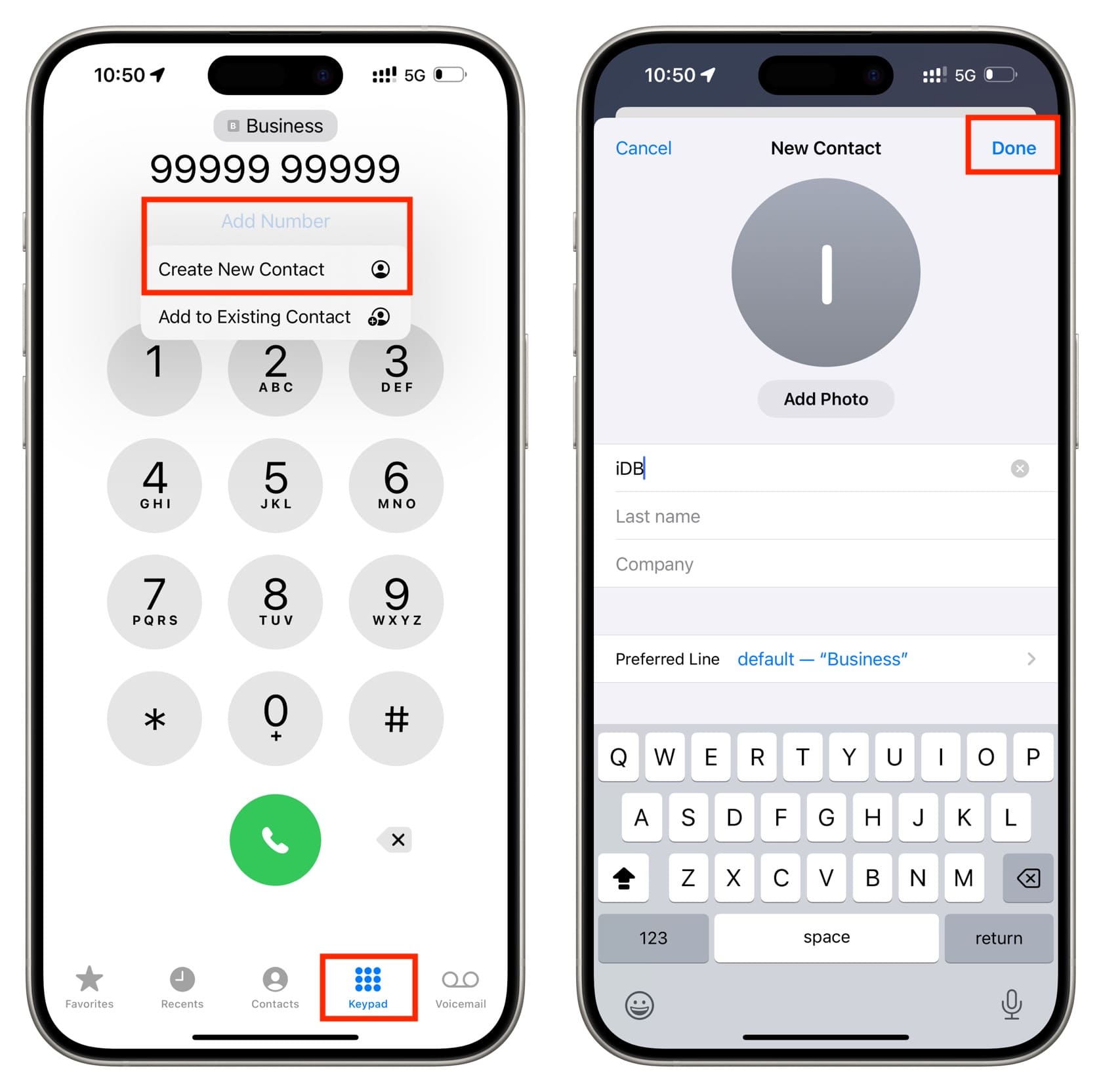 Create New Contact from iPhone Phone app keypad