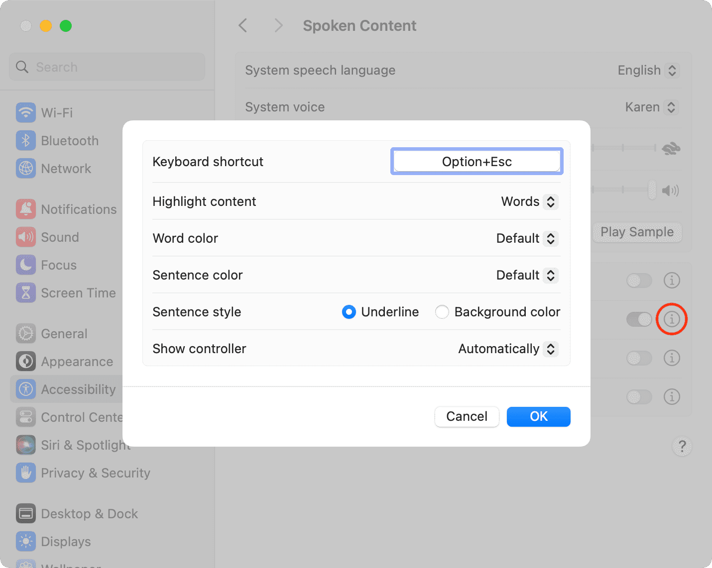 Customize Speak selection options on Mac
